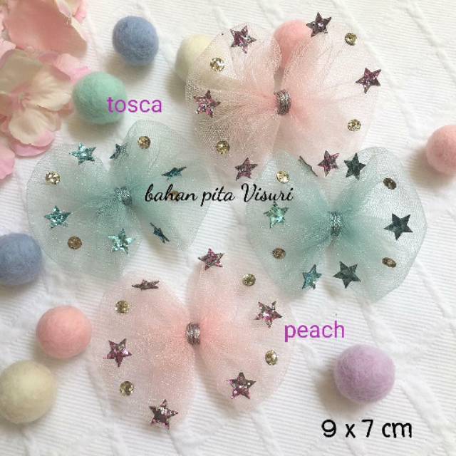 Aplikasi Bow tulle Hias Star Gliter 9x7cm