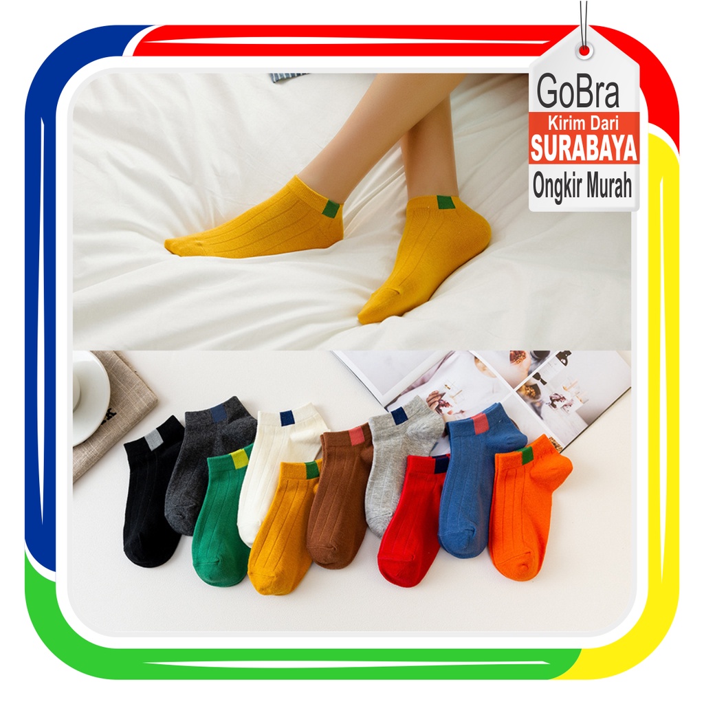 Gobra ♕ KK009 Kaos Kaki (Tanpa Kemasan) Pria Wanita Unisex Tipis Pendek Semata Kaki Motif Petak Fashion Korea Women Sock Import Murah