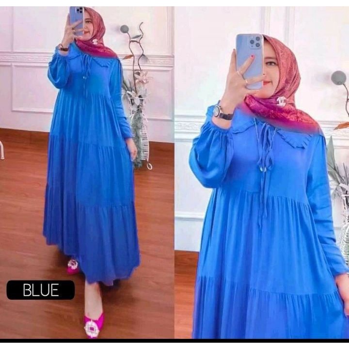 Gamis Terbaru Velove Susun Jumbo Polos Rayon Premium Dress Wanita Susun Lengan Panjang Baju Wanita Busui Kekinian LD 120 cm