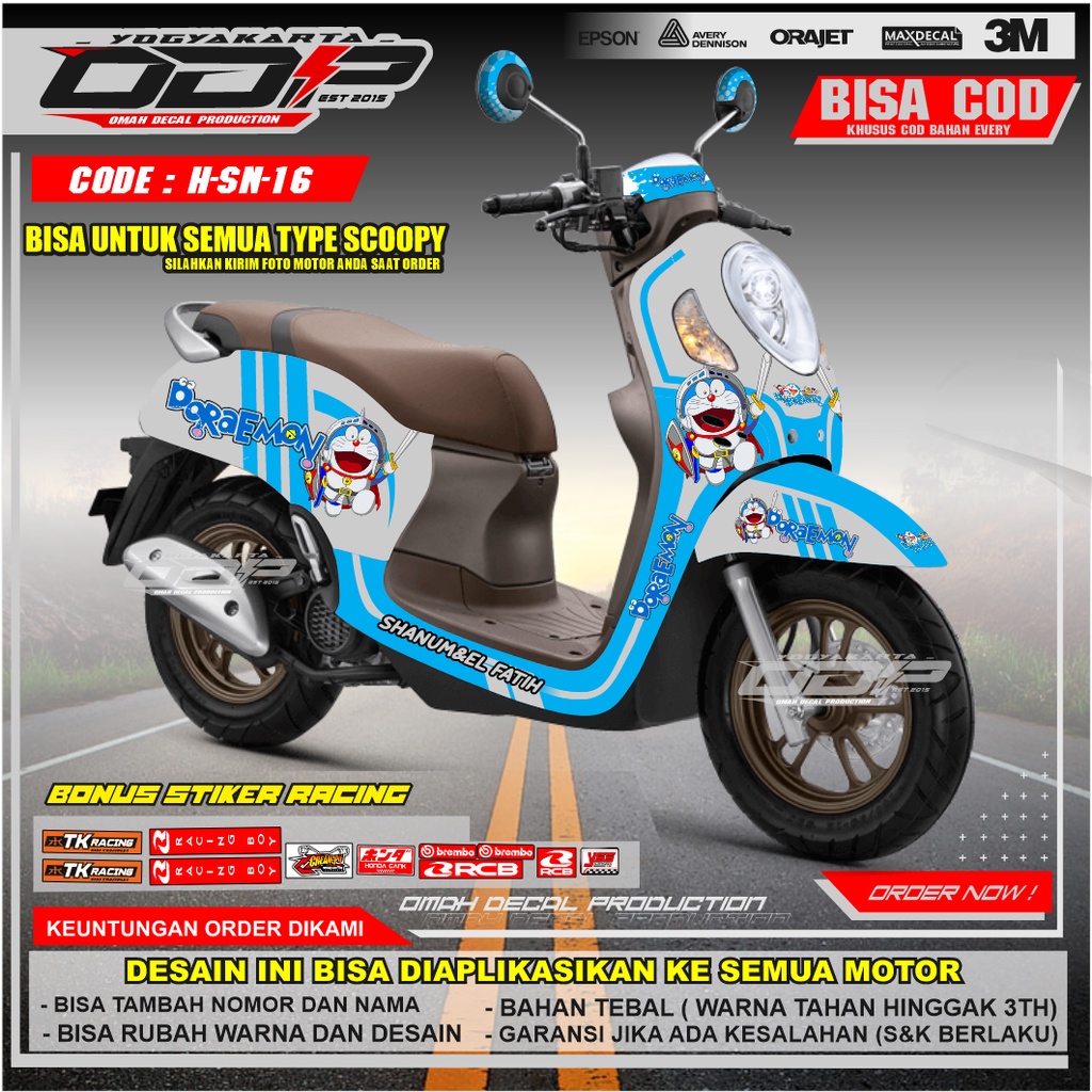 ⭐⭐⭐⭐⭐ VARIASI aksesoris decal  ALL NEW scoopy full body dekal stiker striping honda scopy fi esp 2021 DORAEMON motor motif lucu termurah bahan PREMIUM TEBAL  terlaris bisa cod gratis ongkir 2017 2018 2019 2020 2022 WARNA MERAH BIRU PUTIH PINK HITAM