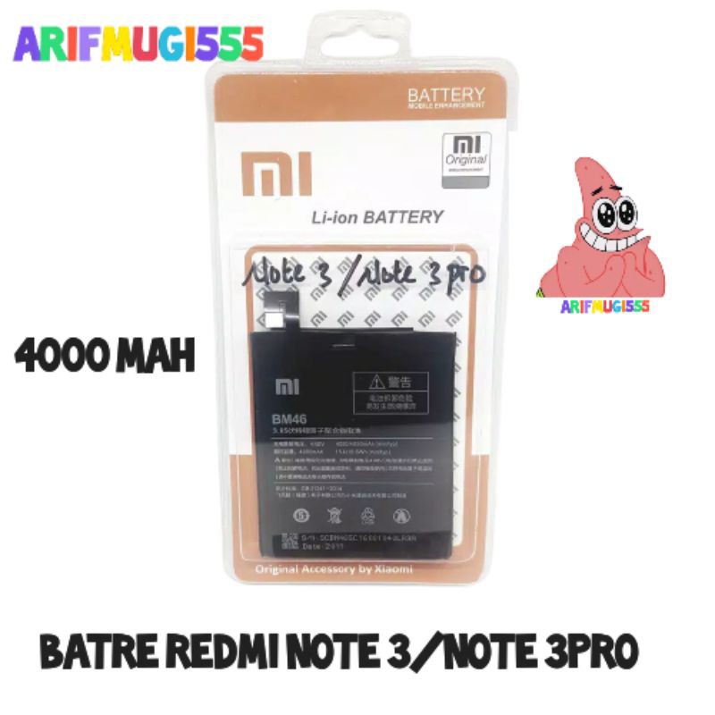 Batre XiaoMI Xioumi Redmi Note 3 Note 3Pro Original