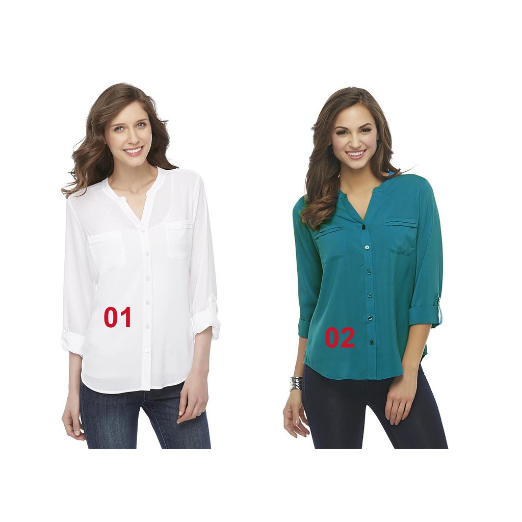 Kemeja wanita kantor kuliah tanpa kerah polos aneka warna motif size sampai jumbo bigsize XL XXL