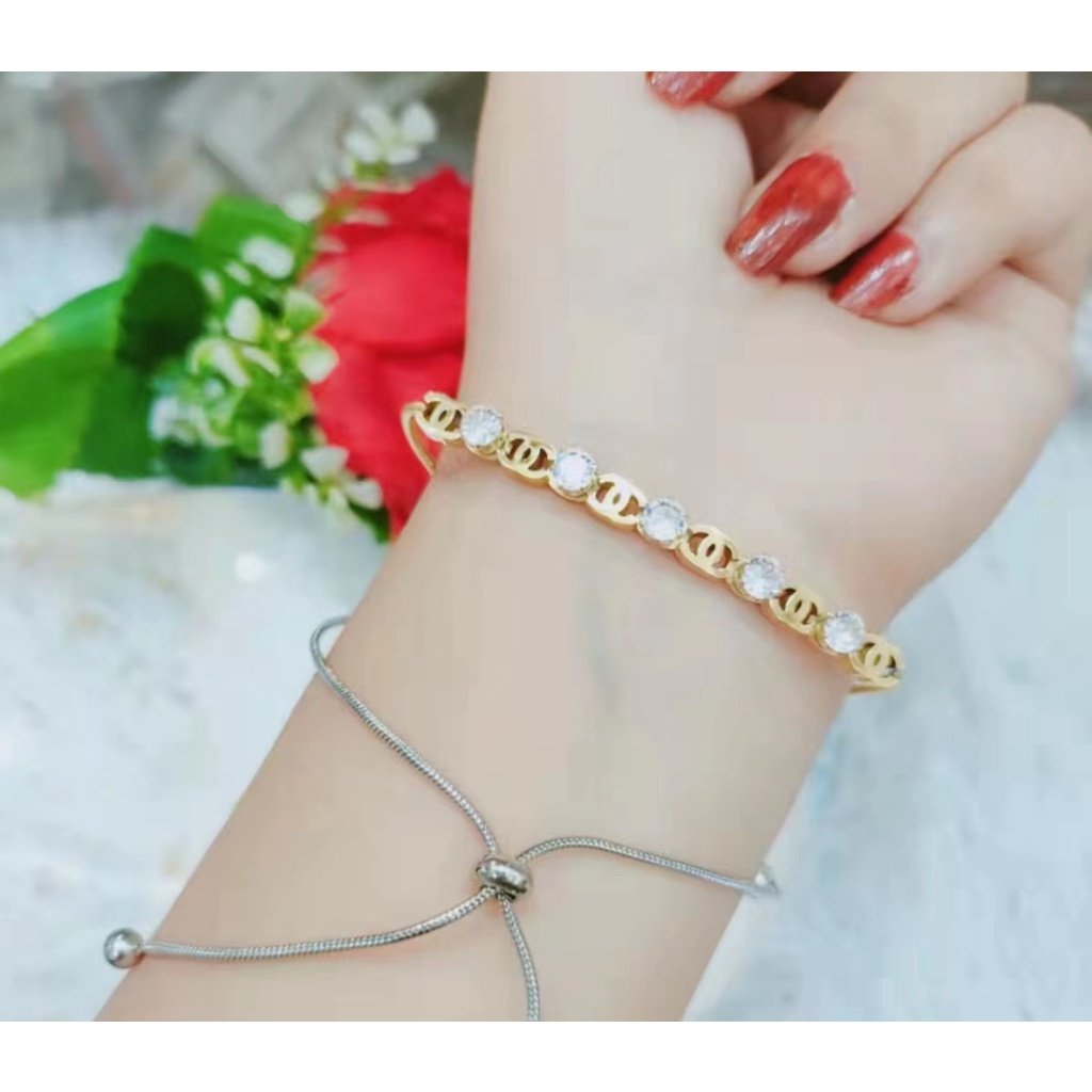 Gelang Titanium CC  Permata Rantai Serut Perhiasan Fashion