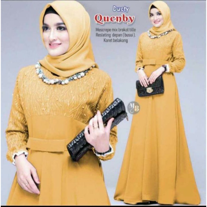 Gamis Pesta Jumbo LD 120 Quenby Ori Shofiya Gamis Brukat Prita Syar'i asdf Muslim Wanita Terbaru-Gold