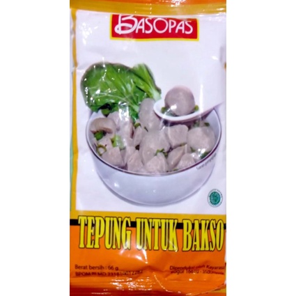 

Basopas pengenyal 66 gr. Tepung untuk membuat bakso yang akan membuat bakso lebih kenyal dengan permukaan yang halus dan membuat bakso lebih tahan lama dalam masa penyimpanan sebelum dikonsumsi.