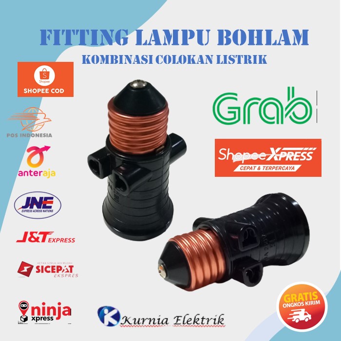 FITING KOMBINASI LAMPU GANTUNG ULIR E27 2 LUBANG COLOKAN LISTRIK