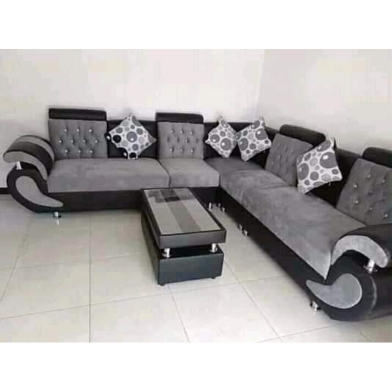 (FREE ONGKIR) SET SOFA L Minimalis Panjang + Meja Kaca