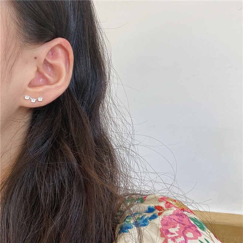 We Flower S925 Silver Sweet Three-flower Sakura Floral Stud Earrings for Girls Korean Ear Jewelry