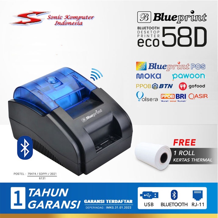 Printer Thermal POS BLUEPRINT ECO 58D RJ11 USB BLUETOOTH Printer Struk