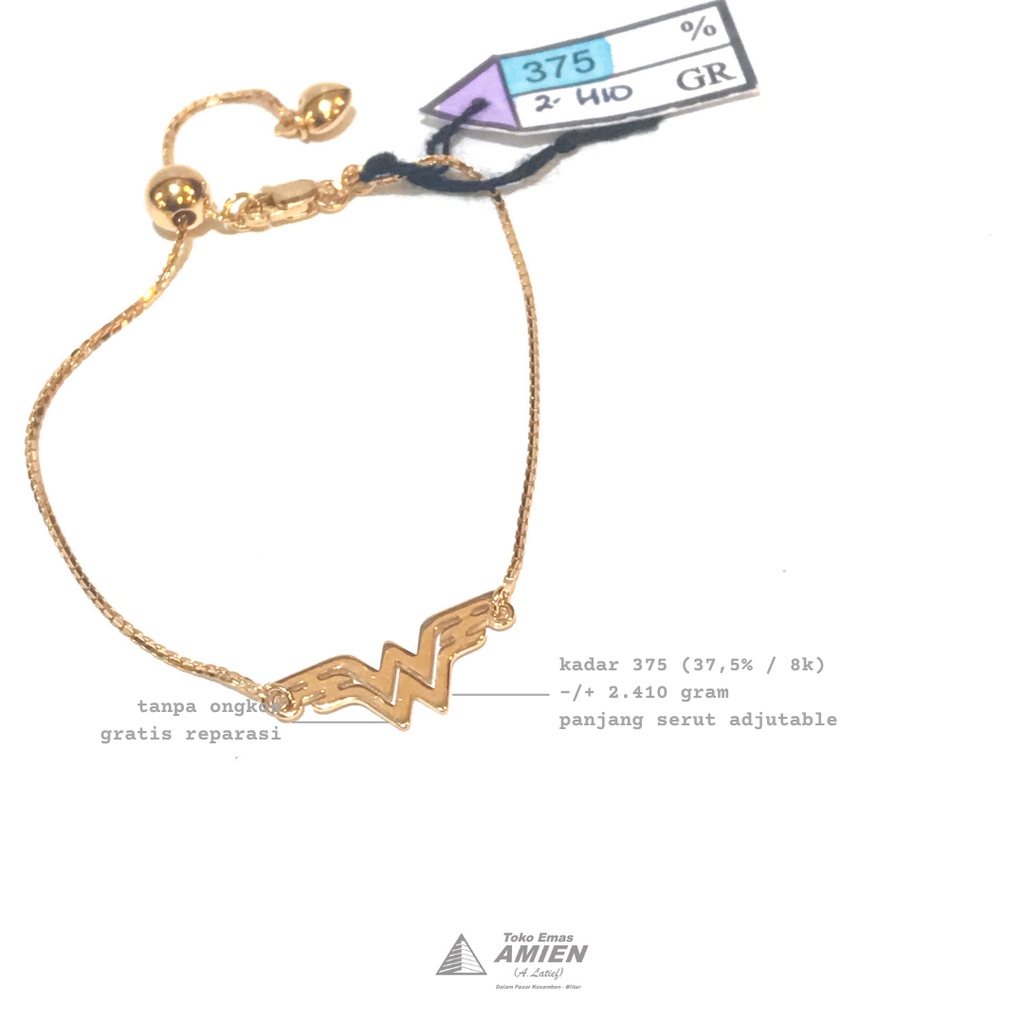 Toko Emas Amien Gelang Emas Asli HWT Kadar 375 (37,5% / 8K) 2.410 gram - Bracelet Serut Adjustable D