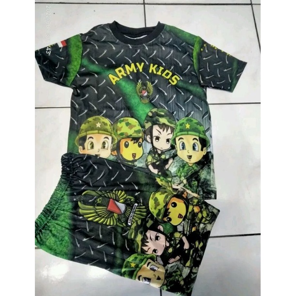 kaos strlan anak dryfit/kaos stelan anak pdk army kids/kaos stelan printing army kids