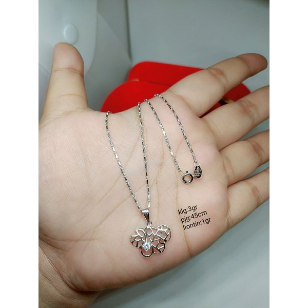 KALUNG PERAK ASLI 925 LAPIS EMAS/KALUNG RANTAI +LIONTIN MATA PUTIH/ASLI SILVER/FASHION WANITA