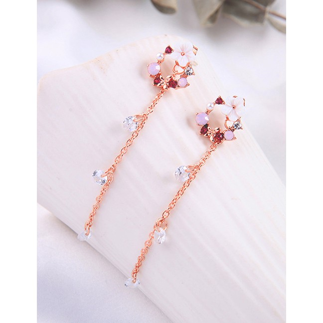 LRC Anting Tusuk Fashion Flower Pearl Crystal Shell Earrings D09854