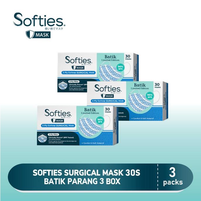 NEW Softies Surgical Mask 30s Batik Parang 3 Box