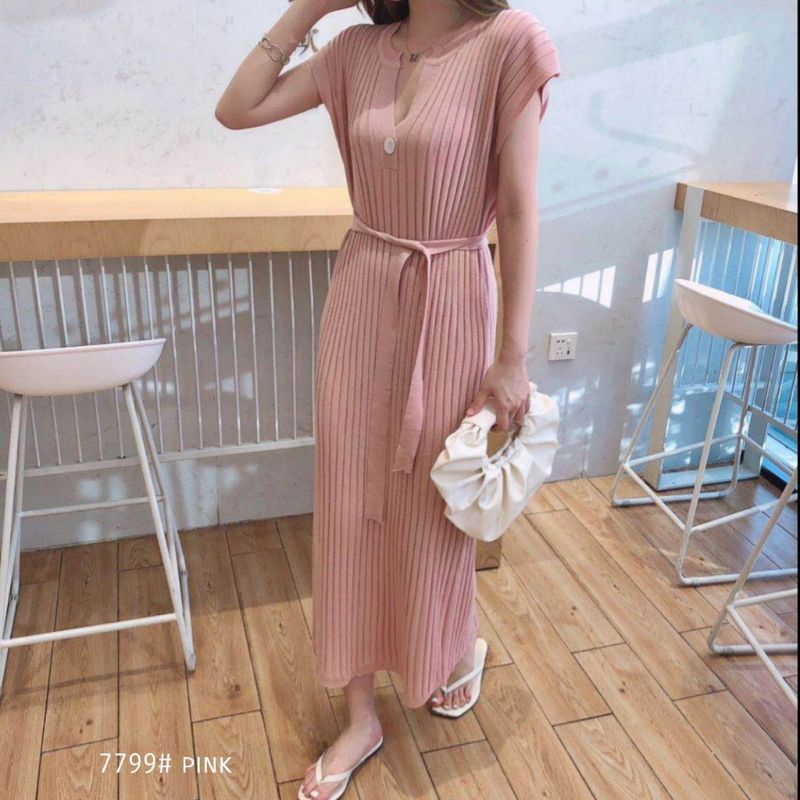 MDLV 7799 HERMOSA KNIT DRESS KOREA RAJUT LONG DRESS RAJUT PREMIUM DRESS SLIDE SAMPING FASHION IMPORT