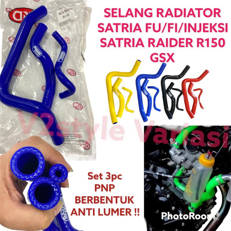 SELANG RADIATOR SATRIA FU FI INJEKSI RIDER R150 GSX 150 SLANG RADIATOR SET 3pcs ORIGINAL THAILAND MOSCOW SPORT SLANG MESIN RADIATOR  GSX R150 S150 SATRIA FU F150 SATRIA FI SATRIA F150 INJEKSI SATRIA RIDER R 150 SLANG BENTUK IMPORT THAILAND PNP GLOW