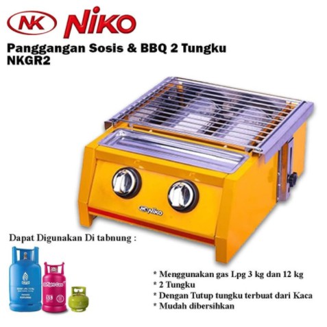 Niko Kompor Grill BBQ Panggangan Sosis Gas 2 Tungku NK-GR2 Bebakaran