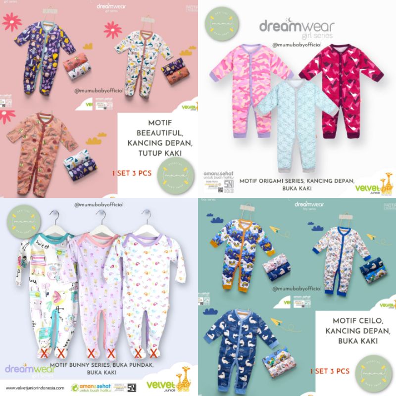 [Size NB-M] TERMURAH Dreamwear Velvet Junior Boy Dreamwear Velvet Junior Girl Baju kutung bayi baju 