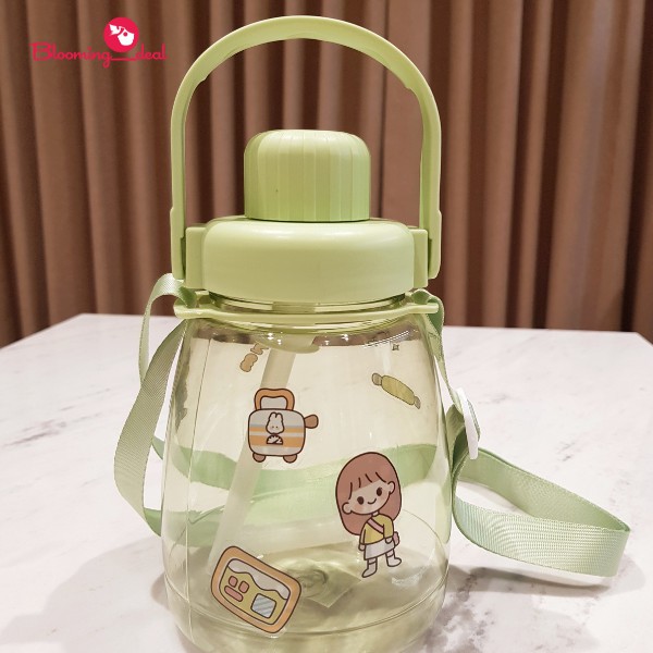 Botol Minum Anak Big Belly Children's Cup Bottle Tutup Putar dengan Gagang dan DIY Sticker 1100ml (H486)