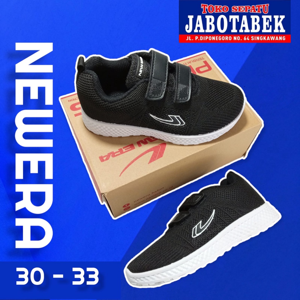 [COD] Sepatu sekolah anak NEW ERA size 30 31 32 33 unisex perempuan laki-laki warna hitam list putih