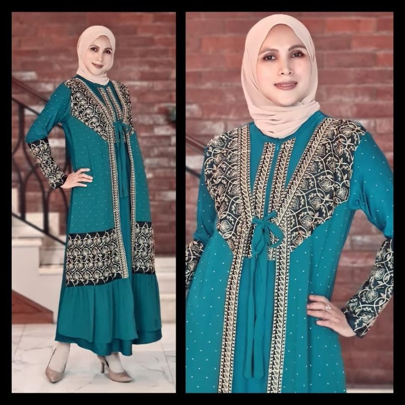 ABAYA TURKEY ZIPPER BORDIR JERSEY CERUTY MOTE SWAROVSKI WARNA TOSKA, MUSTARD, LEMON