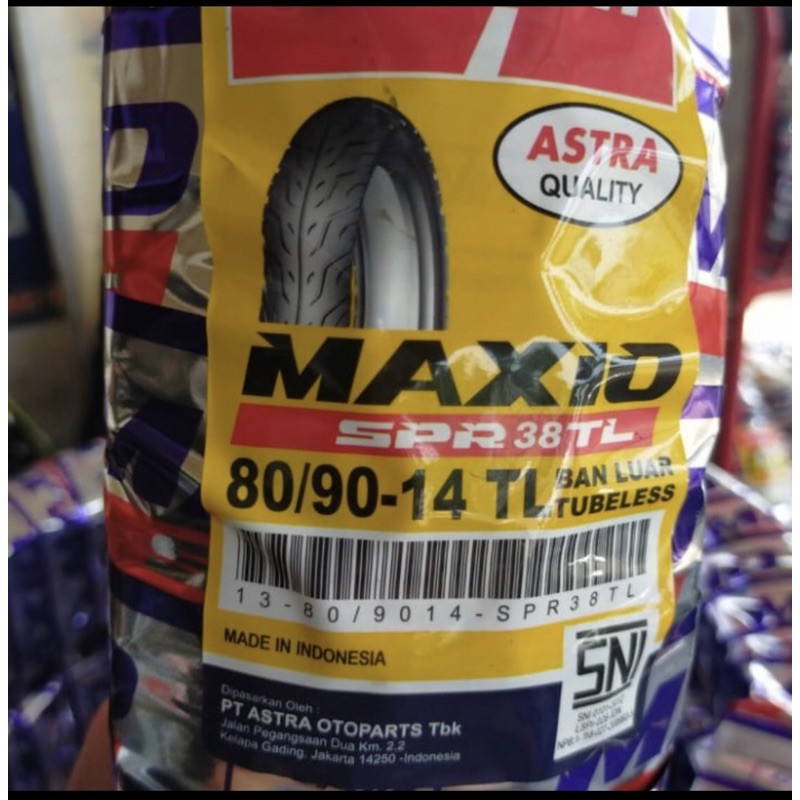 BAN LUAR TUBELESS MATIC 80/90-14 MAXIO SPR 38 MIO / VARIO / BEAT