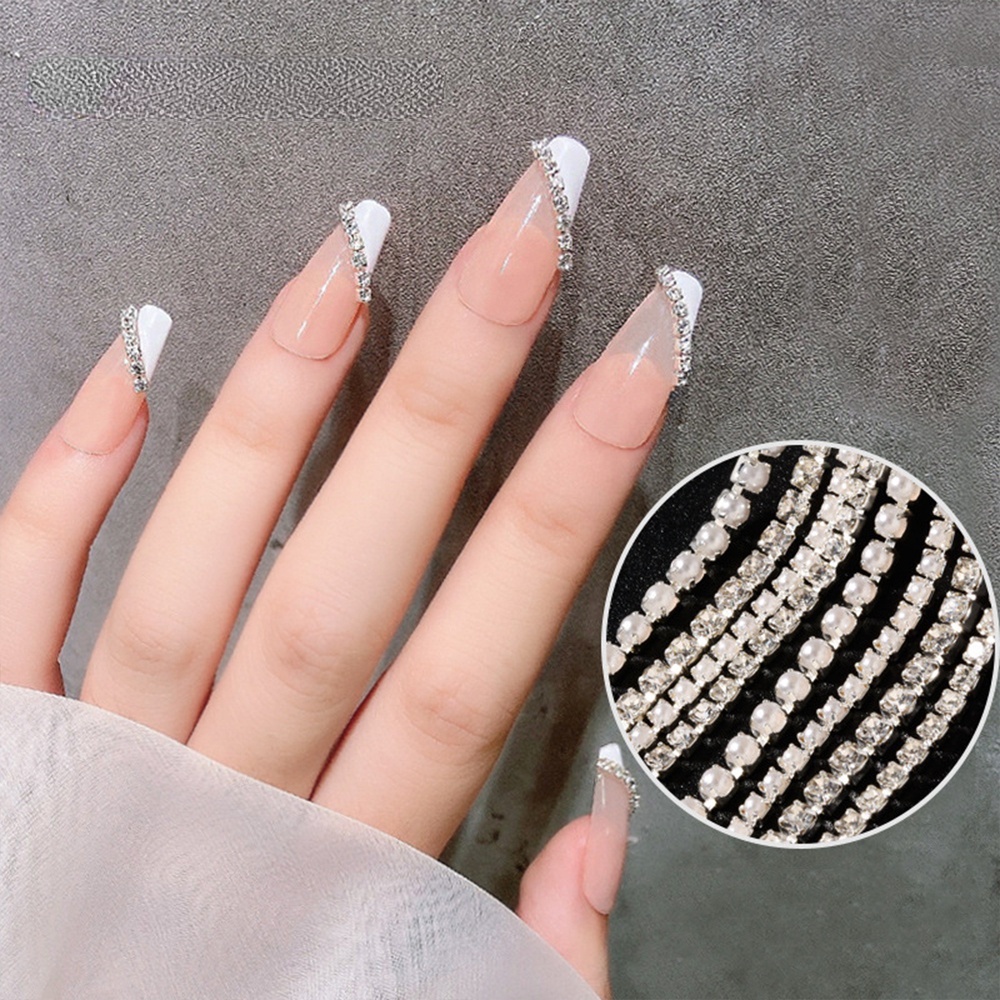 Stiker Rantai Berlian Mutiara Cakar 3d Warna Silver Ukuran 25cm Untuk Dekorasi Nail Art