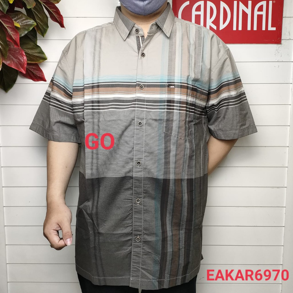 gof CARDINAL KEMEJA JUMBO Pakaian Atasan Pria Kemeja Motif Slimfit Hem Big Size Lengan Pendek