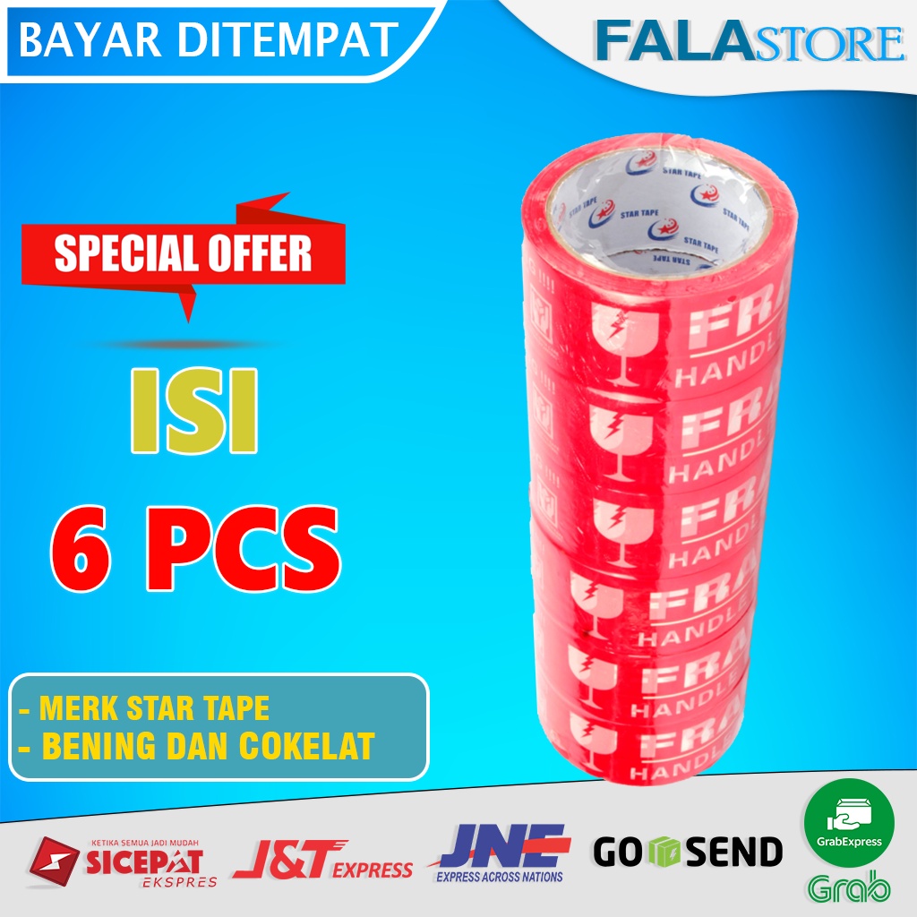 

Lakban Fragile Solasi Isolasi Merah Jangan di Banting 48 mm x 50 m 6 pcs Berkualitas