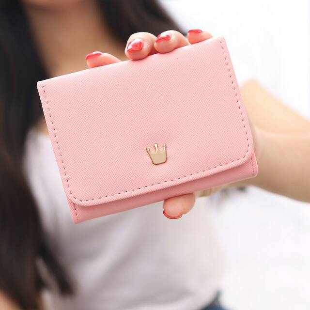 Dompet crown lipat mini Dompet Wanita Kulit Sintetis Slot kartu BISA COD