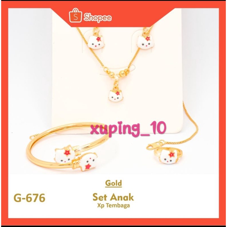 Set Xuping Anak Kalung Gelang Anting Cincin Hello Kitty Pink ST-676