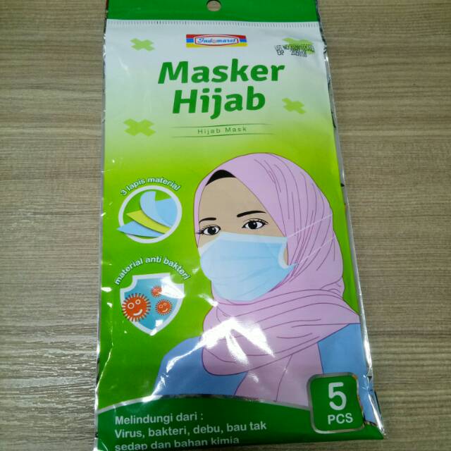 Masker medis hijab 3 ply surgical mask indomaret warna hijau