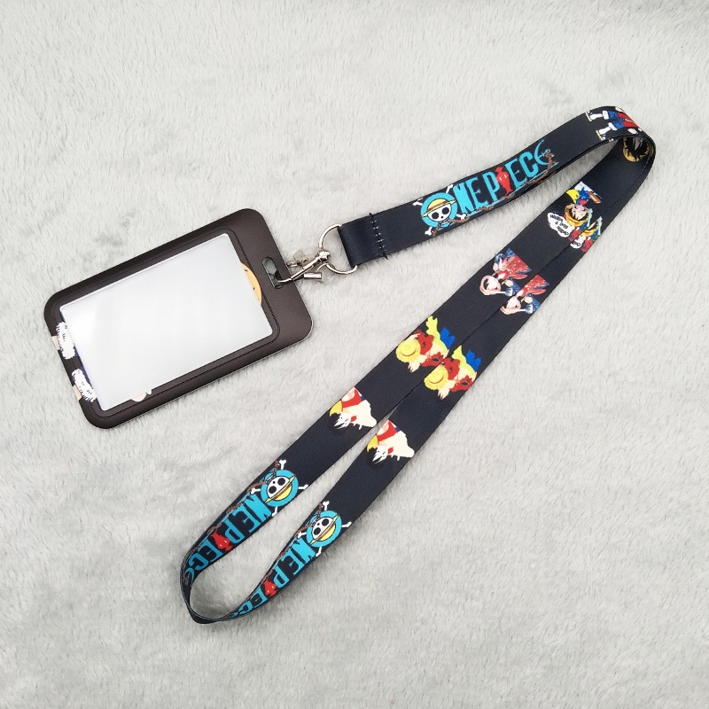 One Piece Lanyard Dengan Holder ID Card Anime Jepang Kerah Leher Gantungan Kunci Lencana Tali Ponsel