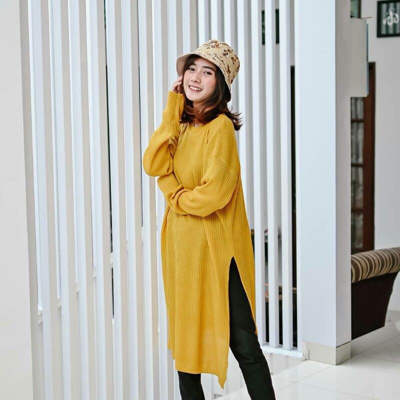 KARENINA TUNIK RAJUT / Karenina Long Tunik / Baju Muslim / Elysa midi dress / Rajut Tunik Premium / Sweater Wanita / Long tunik rajut Karenina Slit / Fashion Wanita / Rajut-4