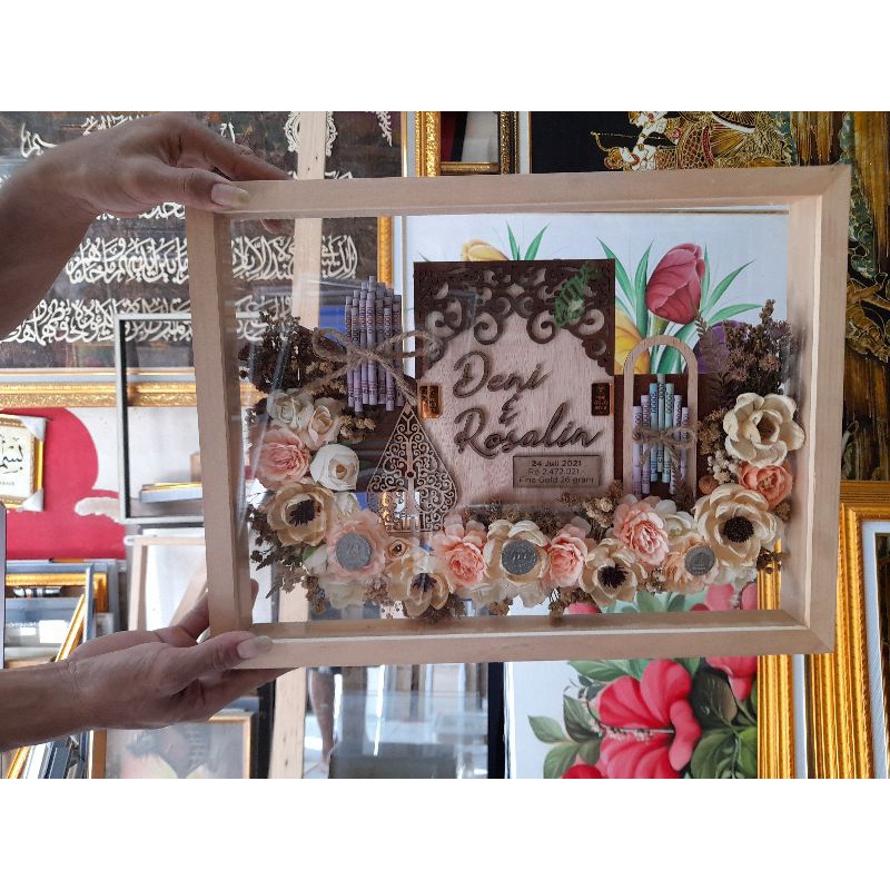 Pigura kayu 3d A3 / 30x40x5cm+kaca acrylic anti Pecah