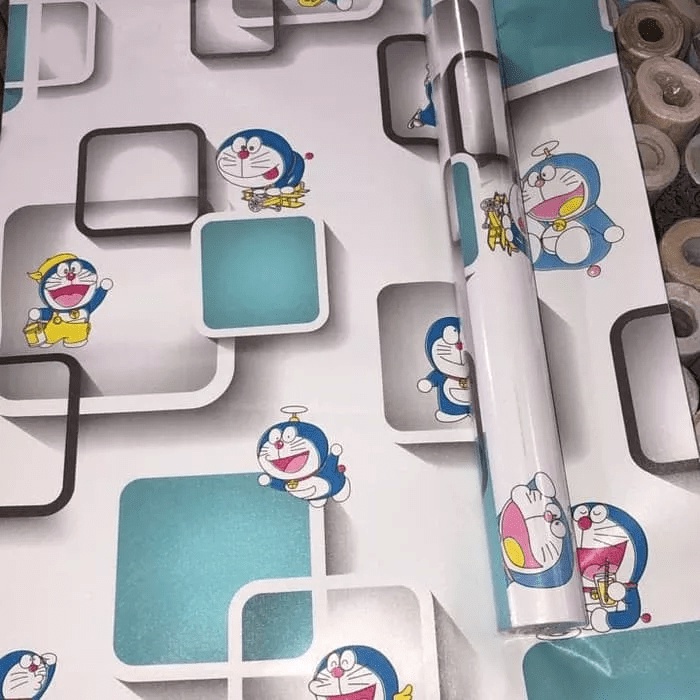 WALLPAPER  DINDING DORAEMON KOTAK 3D 45 CM X 10 M