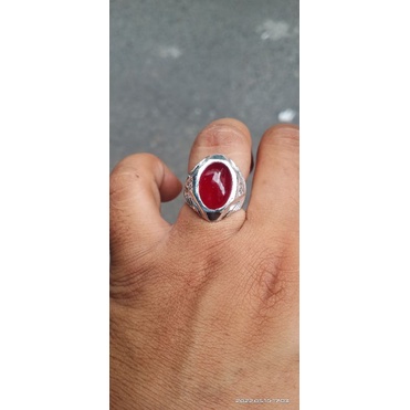 cincin ikatan perak murni tempahan batu cempaka merah model kupu kupu
