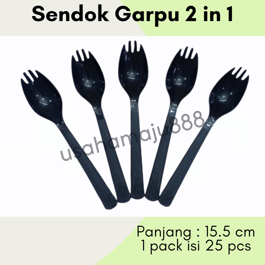25pcs Sendok Plastik 2 in 1 Sendok Garpu Plastik 2in1