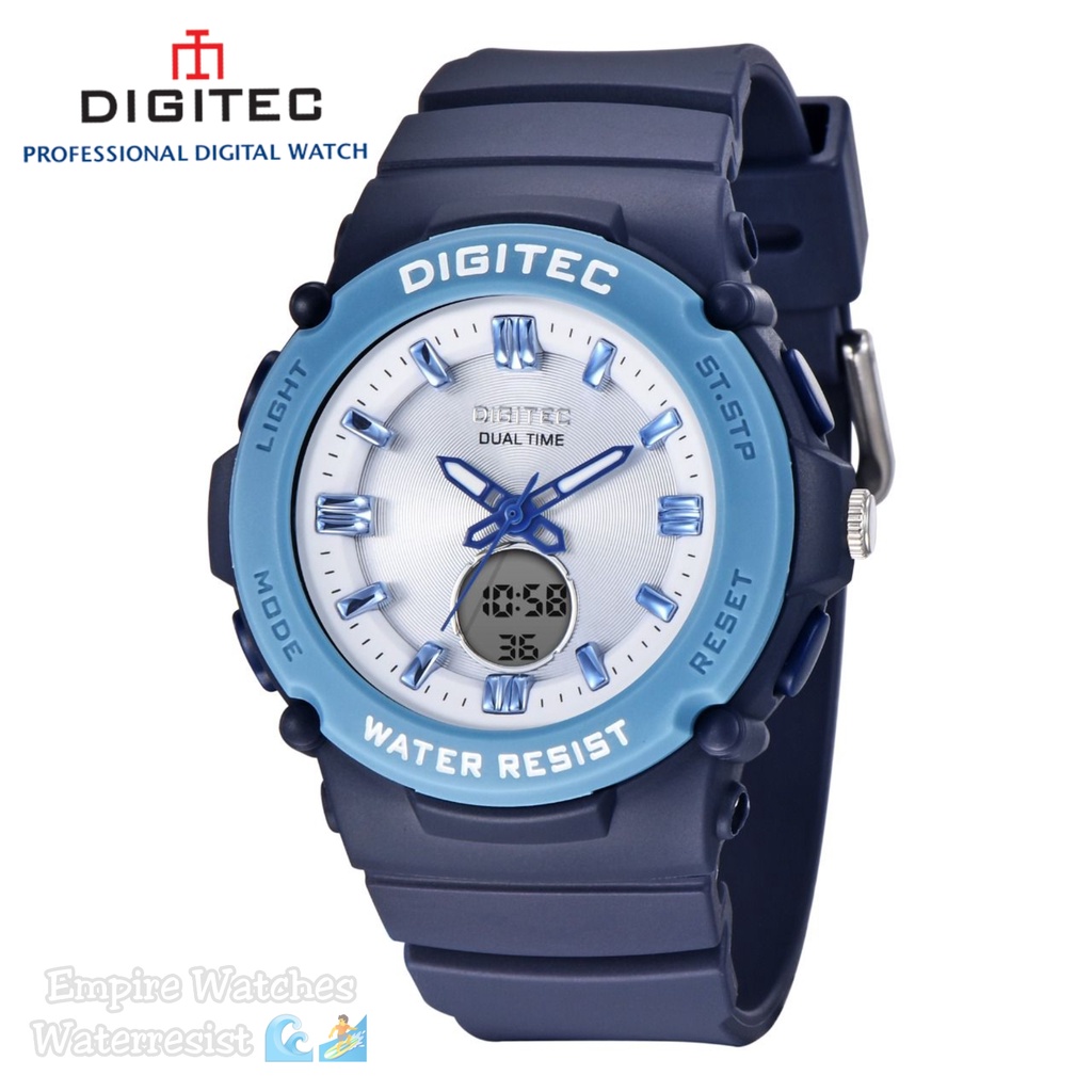 Jam Tangan Digitec DG4110T 4110 Wanita Cewek Digital Analog Strap Rubber Dualtime Kualitas Original Waterproof