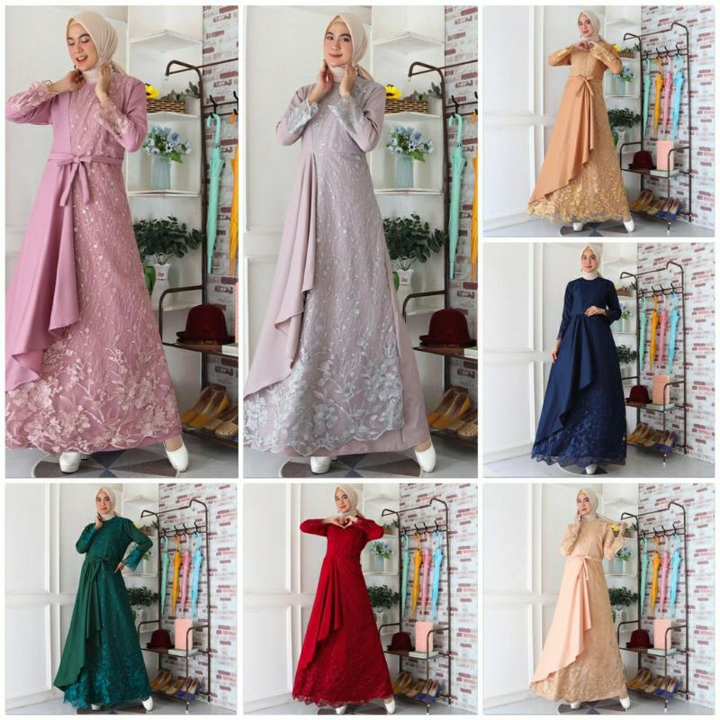 (100% RealPict) Gamis Mafaza Brokat TilLe Bordir Maxi Dress Lebaran Brukat Tulle Baju Muslim