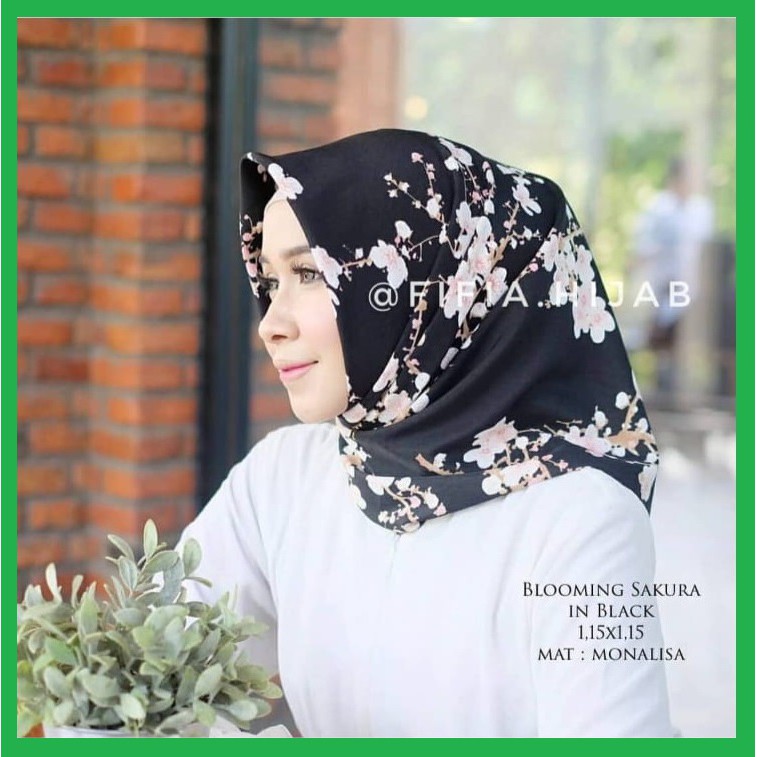 ✅ Hijab Sakura Blooming Square Segi Empat Satin Max Monalisa Kerudung Segi Empat Lembut Skura Silver