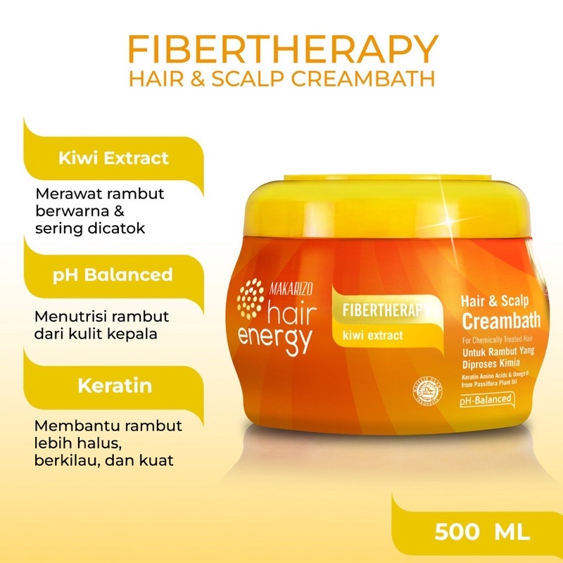 MAKARIZO Hair Energy Fibertherapy Hair &amp; Scalp Creambath 500gr | Aloe &amp; Melon | Kiwi | Royal Jelly | Gingseng | Ginseng | Olive