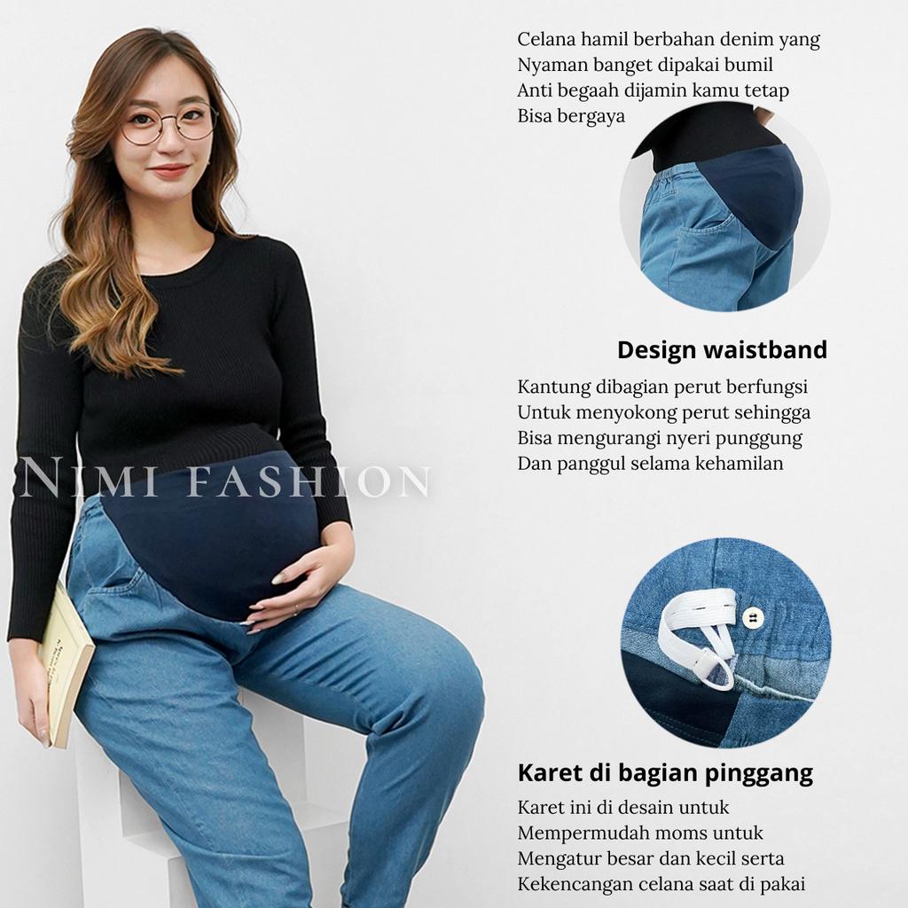 NIMI - Mommy Celana Hamil Jeans Wash Jumbo Bawahan Bumil Denim kekinian