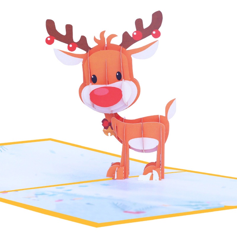 Kartu Ucapan Desain Snowman Reindeer 3D Dengan Amplop Untuk Natal