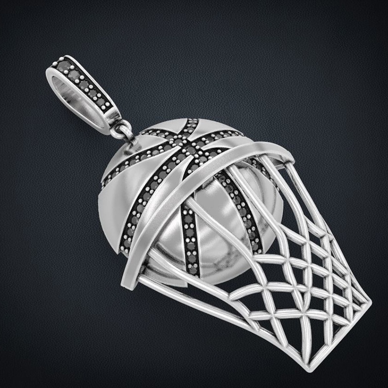 Kalung Liontin Bola Basket Bahan Stainless Steel Gaya Hip Hop Untuk Pria