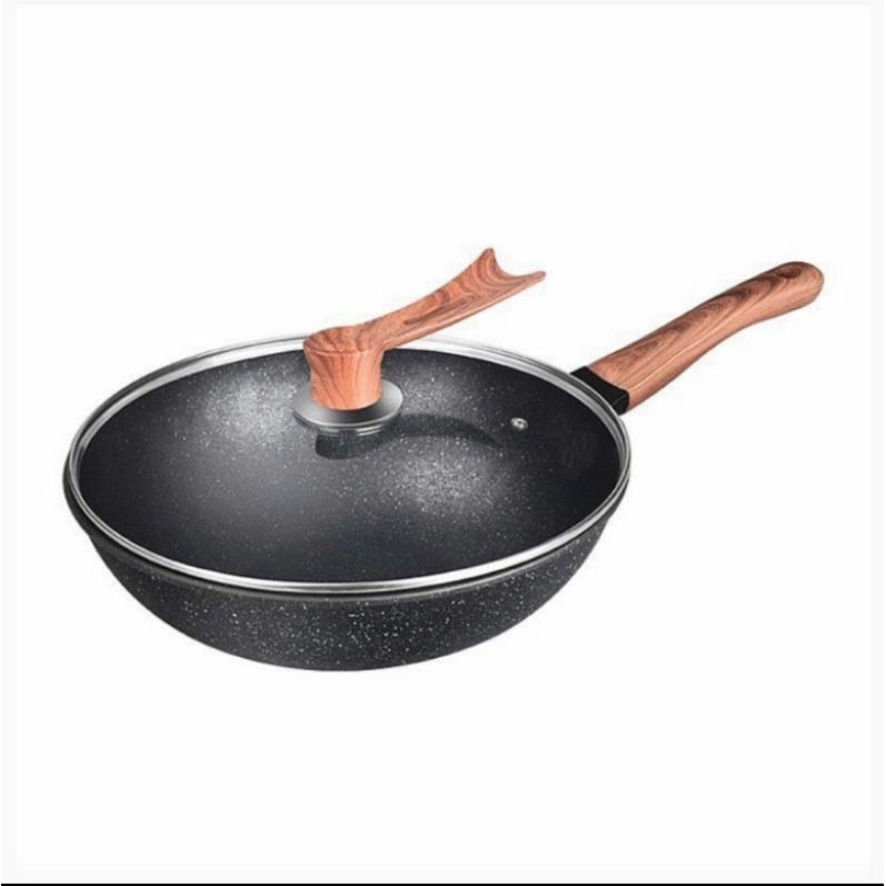 Idealife IL-30WK Wok Panci Masak Wajan Dengan Tutup Kaca 30cm Spatula Penggoreng Gorengan Penggorengan 30 cm wlshop wlshop1 Cook