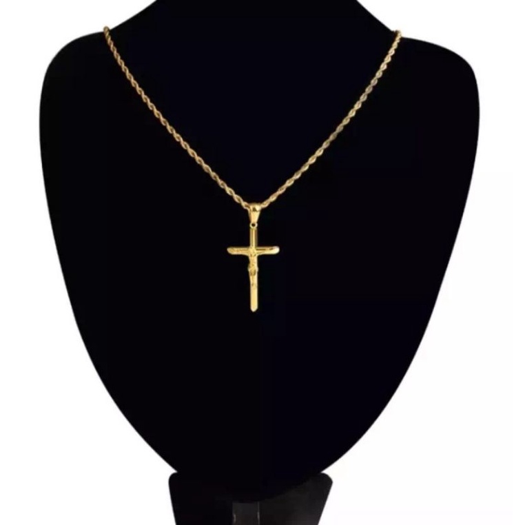 KALUNG TAMBANG SALIB YESUS ROSE GOLD PRIA DAN WANITA,TER BARU DAN TERLARIS