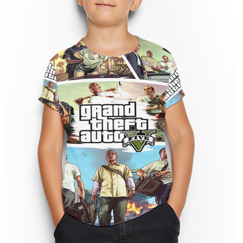 Grand Theft Auto GTA 5 Rockstar Video Games Kaos Anak Umur 3 s/d 10 Tahun Tshirt Fullprint Polyester