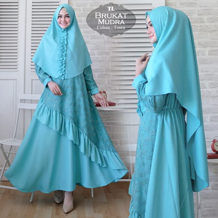 [Syari Brukat Mudra Tosca TL] gamis muslim wanita brukat tosca
