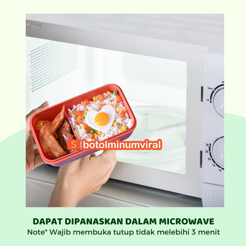 Kotak Bekal Makan Lunch Box Microwave Save 2 Sekat Anti Tumpah 850 ml Premium BPA Free Food Grade